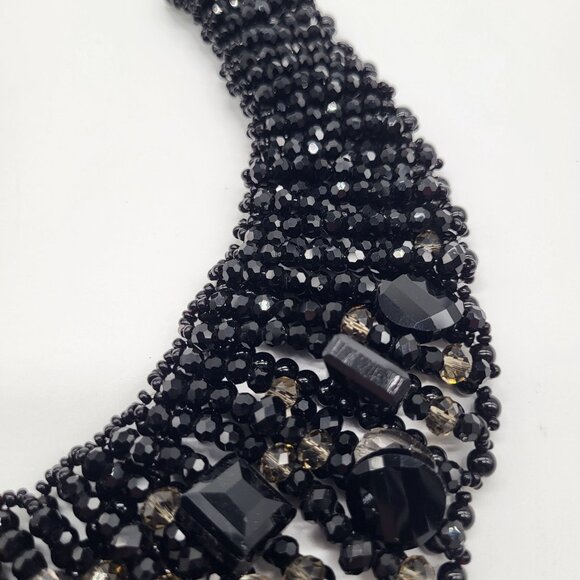 VTG Nakamol Thailand Bib Collar Statement Necklace Beaded Black Gray - Picture 4 of 14